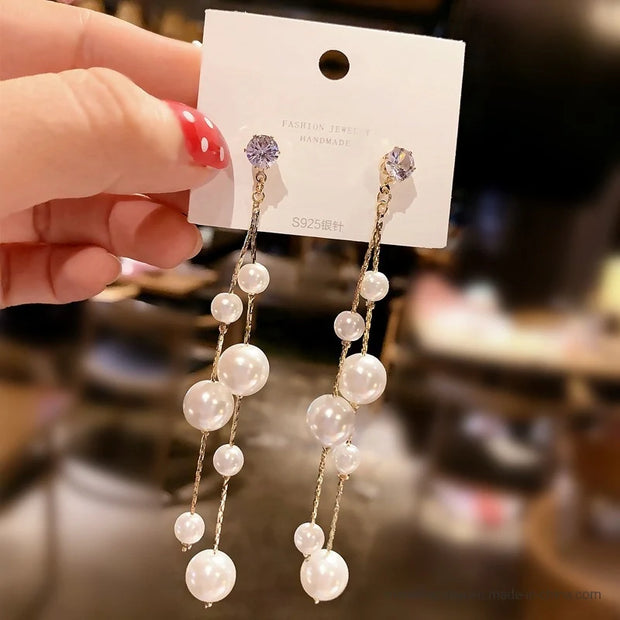 Korean Collection Long Pearl Tassel Earrings