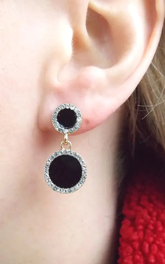 Korean Collection Crystal Black Round Earrings