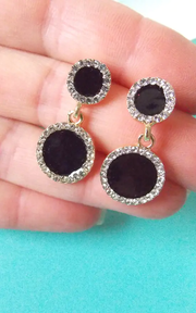 Korean Collection Crystal Black Round Earrings