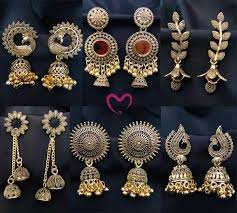 Indian Collection Set of 6 Golden Oxidised Jhumkas