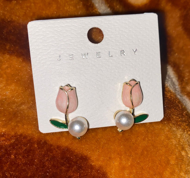 Korean Collection Pink Tulip Earrings
